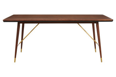 Orsina Stunning Design Walnut Wood And Brass Finish Dining Table, Durable Small Dining Table, Sleek Modern Table - image 1