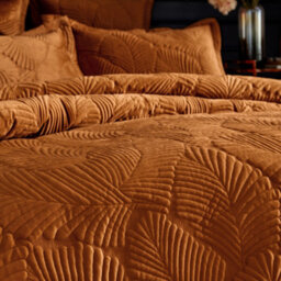 Paoletti Palmeria Quilted Velvet Duvet Cover Set, Double, Orange - thumbnail 3