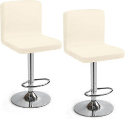 Stretchable Bar Stool Covers, Universal Dining Room Cover With Backrest (Cream, Set Of 2) - thumbnail 1