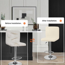 Stretchable Bar Stool Covers, Universal Dining Room Cover With Backrest (Cream, Set Of 2) - thumbnail 5