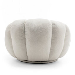 Teddy Boucle Fabric White Swivel Accent Chair With Footstool - thumbnail 2