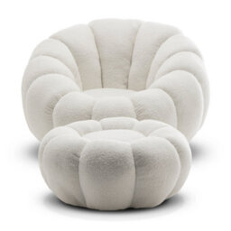 Teddy Boucle Fabric White Swivel Accent Chair With Footstool - thumbnail 4