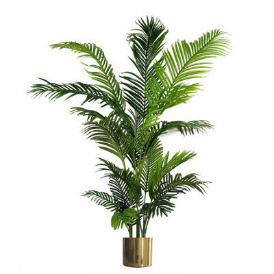 Leaf Artificial Palm Tree Extra Large - Huge 180Cm 6Ft Gold Metal Planter - image 1