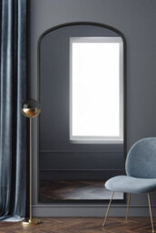 "Mirroroutlet Angustus Black Metal Framed Arched Wall Leaner Mirror 67""x33"" (170X85Cm)" - thumbnail 2