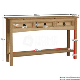 Console Table 3 Drawer 1 Shelf Solid Waxed Pine Storage Unit - thumbnail 2