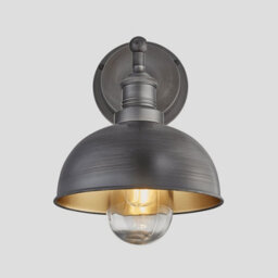 Industville Brooklyn Outdoor & Bathroom  Dome Wall Light, 8 Inch, Pewter & Brass, Pewter Holder