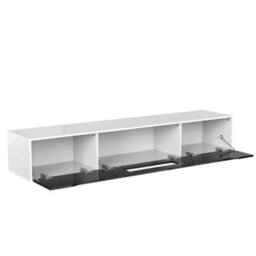 Abrihome Tv Cabinet, High-Gloss Tv Cabinet, Matching Colours In High-Gloss White And High-Gloss Black, With Colour-Changing Led Lights.  - thumbnail 4