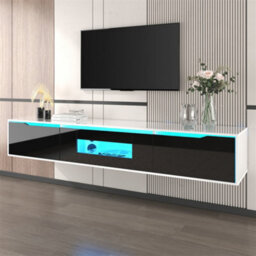 Abrihome High Gloss Tv Cabinet White & Black, Led Colour Changing Tv Stand, Front Door Gloss Finish Entertainment Unit