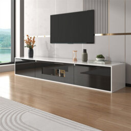 Abrihome Tv Cabinet, High-Gloss Tv Cabinet, Matching Colours In High-Gloss White And High-Gloss Black, With Colour-Changing Led Lights.  - thumbnail 2