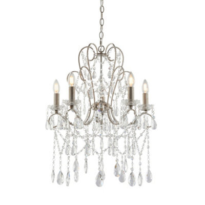 Aged Silver Ceiling Chandelier - 5 Bulb Light Decorative Ceiling Pendant Fitting - image 1