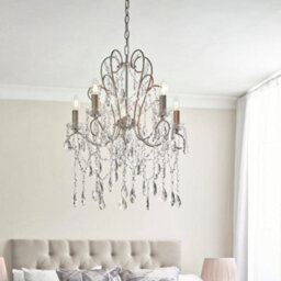 Aged Silver Ceiling Chandelier - 5 Bulb Light Decorative Ceiling Pendant Fitting - thumbnail 3