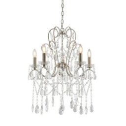 Aged Silver Ceiling Chandelier - 5 Bulb Light Decorative Ceiling Pendant Fitting - thumbnail 1
