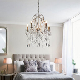Aged Silver Ceiling Chandelier - 5 Bulb Light Decorative Ceiling Pendant Fitting - thumbnail 4