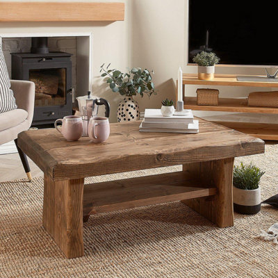 Off The Grain Wooden Coffee Table With Storage - 1000mm (L) Rustic Solid Wood Coffee Table - image 1