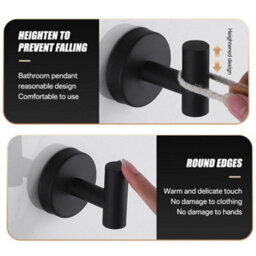 4 Pack Black Stainless Steel Wall Mounted Bathroom Coat Hooks - thumbnail 4