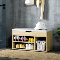 Homcom Sit-On Shoe Storage Unit W/ Hidden Compartment Handles Grey, Oak
