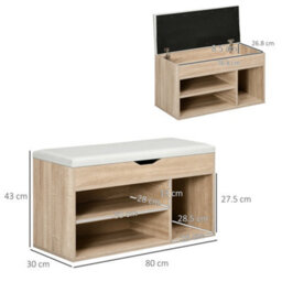 Homcom Sit-On Shoe Storage Unit W/ Hidden Compartment Handles Grey, Oak - thumbnail 3