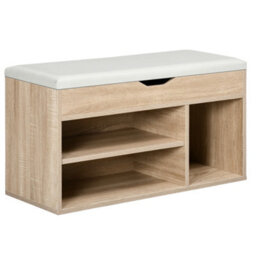 Homcom Sit-On Shoe Storage Unit W/ Hidden Compartment Handles Grey, Oak - thumbnail 2