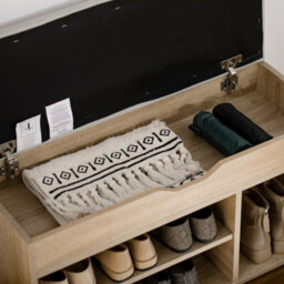 Homcom Sit-On Shoe Storage Unit W/ Hidden Compartment Handles Grey, Oak - thumbnail 8