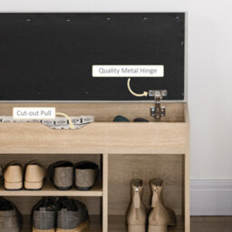 Homcom Sit-On Shoe Storage Unit W/ Hidden Compartment Handles Grey, Oak - thumbnail 6