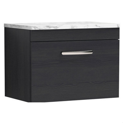 Balterley Millwich Contemporary 1 Drawer Wall Hung Vanity Unit With Laminate Carrara Marble Worktop, Charcoal Black, 600mm - image 1