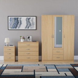 Lassic Vida Designs Riano 3 Piece Bedroom Set (3 Drawer Bedside Chest, 4 Drawer Chest, 3 Door 2 Drawer Mirrored Wardrobe), Pine - thumbnail 7