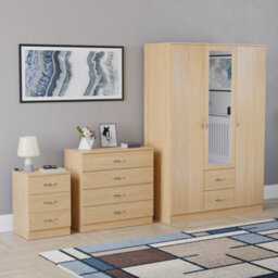 Lassic Vida Designs Riano 3 Piece Bedroom Set (3 Drawer Bedside Chest, 4 Drawer Chest, 3 Door 2 Drawer Mirrored Wardrobe), Pine - thumbnail 6
