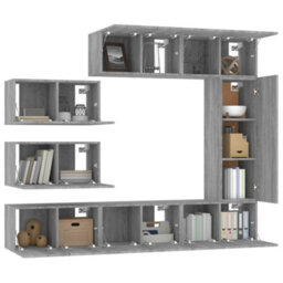 Berkfield 8 Piece Tv Cabinet Set Grey Sonoma Engineered Wood - thumbnail 4