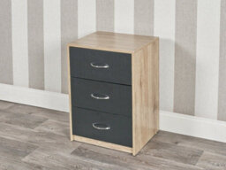 Urbn-Living Urbnliving Height 56Cm 3 Drawer Wooden Bedroom Oak Carcass And Black Drawers Bedside Cabinet Furniture Storage Nightstand - thumbnail 2