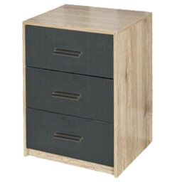 Urbn-Living Urbnliving Height 56Cm 3 Drawer Wooden Bedroom Oak Carcass And Black Drawers Bedside Cabinet Furniture Storage Nightstand - thumbnail 1