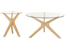 Wyld And Coco Round Coffee Tables Set Of 2 With Light Rubberwood Legs And Tempered Glass Tops - 80Cm - thumbnail 1