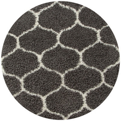 The Rugs Moroccan Shaggy Rugs And Runners Soft Fluffy Trellis Design High Pile Dark Grey And Ivory Living Room Kitchen Hallway 640 - image 1