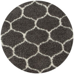 The Rugs Moroccan Shaggy Rugs And Runners Soft Fluffy Trellis Design High Pile Dark Grey And Ivory Living Room Kitchen Hallway 640 - thumbnail 1