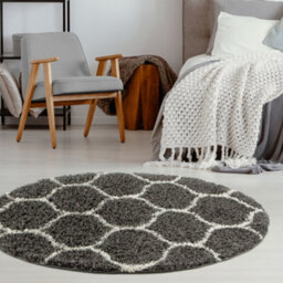 The Rugs Moroccan Shaggy Rugs And Runners Soft Fluffy Trellis Design High Pile Dark Grey And Ivory Living Room Kitchen Hallway 640 - thumbnail 4