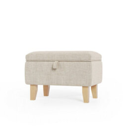 Living And Home Beige Linen Upholstered Livingroom Hallway Storage Ottoman Foot Stool With Rubberwood Leg W 490 X D 330 X H 350 mm - thumbnail 1