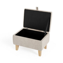 Living And Home Beige Linen Upholstered Livingroom Hallway Storage Ottoman Foot Stool With Rubberwood Leg W 490 X D 330 X H 350 mm - thumbnail 2