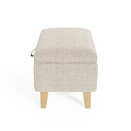 Living And Home Beige Linen Upholstered Livingroom Hallway Storage Ottoman Foot Stool With Rubberwood Leg W 490 X D 330 X H 350 mm - thumbnail 3
