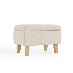 Living And Home Beige Linen Upholstered Livingroom Hallway Storage Ottoman Foot Stool With Rubberwood Leg W 490 X D 330 X H 350 mm - thumbnail 4