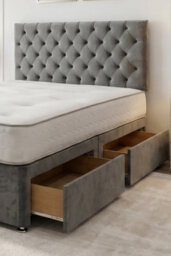 "Knight Sleep Athens Charcoal Plush 3Ft Bed Set With Mattress, 2 Drawers Same Side & 24""headboard - Single" - thumbnail 2