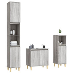 Berkfield 3 Piece Bathroom Furniture Set Grey Sonoma Engineered Wood - thumbnail 4
