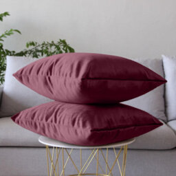 Ameha Burgundy Plain Velvet Cushion Covers, 18X18 Inch, Pack Of 2, Breathable & Hypoallergenic With Hidden Zip Closure - thumbnail 2