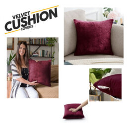 Ameha Burgundy Plain Velvet Cushion Covers, 18X18 Inch, Pack Of 2, Breathable & Hypoallergenic With Hidden Zip Closure