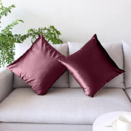 Ameha Burgundy Plain Velvet Cushion Covers, 18X18 Inch, Pack Of 2, Breathable & Hypoallergenic With Hidden Zip Closure - thumbnail 3