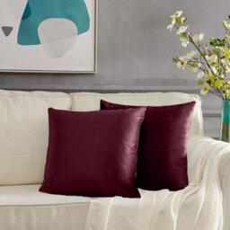 Ameha Burgundy Plain Velvet Cushion Covers, 18X18 Inch, Pack Of 2, Breathable & Hypoallergenic With Hidden Zip Closure - thumbnail 6