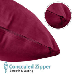 Ameha Burgundy Plain Velvet Cushion Covers, 18X18 Inch, Pack Of 2, Breathable & Hypoallergenic With Hidden Zip Closure - thumbnail 5