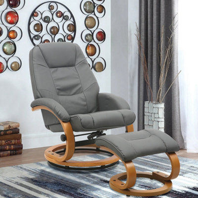 Living And Home Swivel Recliner And Footstool Set Pu Leather Upholstered Reclining Chair Armchair Lounger Chair With Ottoman,grey - image 1