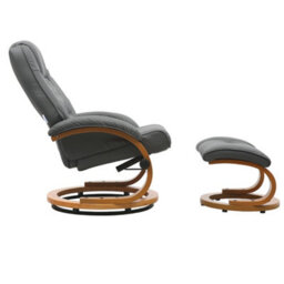 Living And Home Swivel Recliner And Footstool Set Pu Leather Upholstered Reclining Chair Armchair Lounger Chair With Ottoman,grey - thumbnail 4