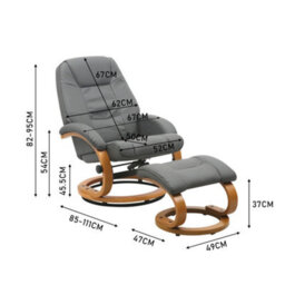 Living And Home Swivel Recliner And Footstool Set Pu Leather Upholstered Reclining Chair Armchair Lounger Chair With Ottoman,grey - thumbnail 6
