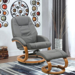 Living And Home Swivel Recliner And Footstool Set Pu Leather Upholstered Reclining Chair Armchair Lounger Chair With Ottoman,grey