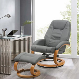 Living And Home Swivel Recliner And Footstool Set Pu Leather Upholstered Reclining Chair Armchair Lounger Chair With Ottoman,grey - thumbnail 2